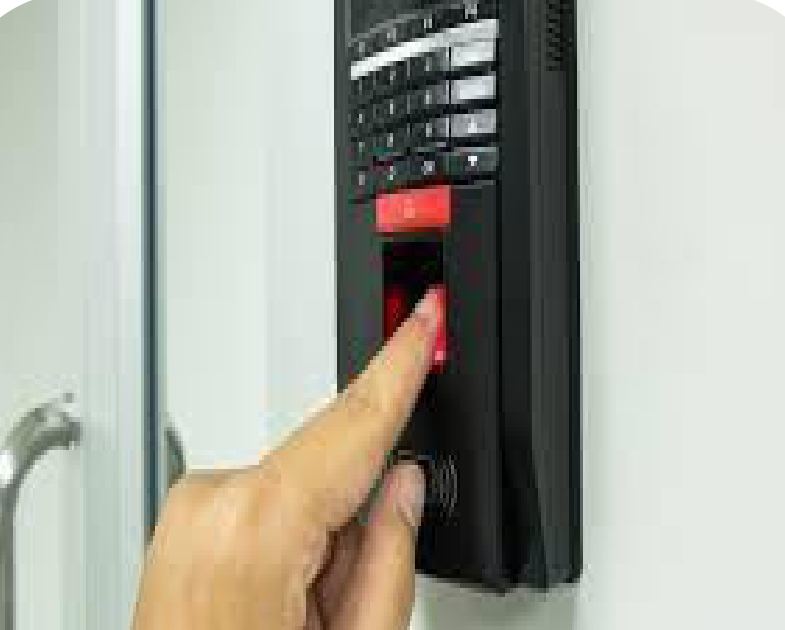 Fingerprint door lock being used to unlock a door